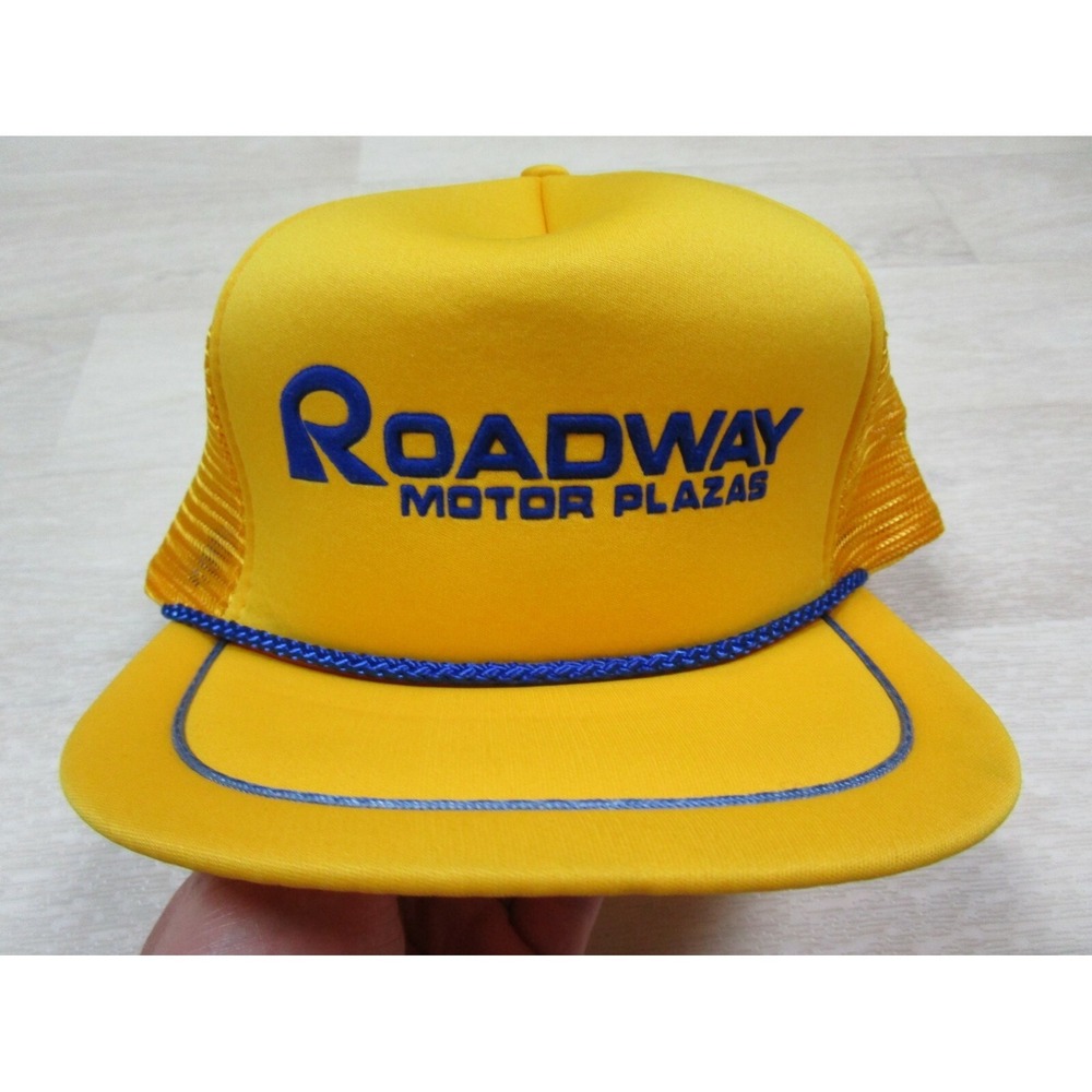 Vintage Trucker Hat Snapback Roadway Motor Plaza Rope Cap Stripe Mesh New York